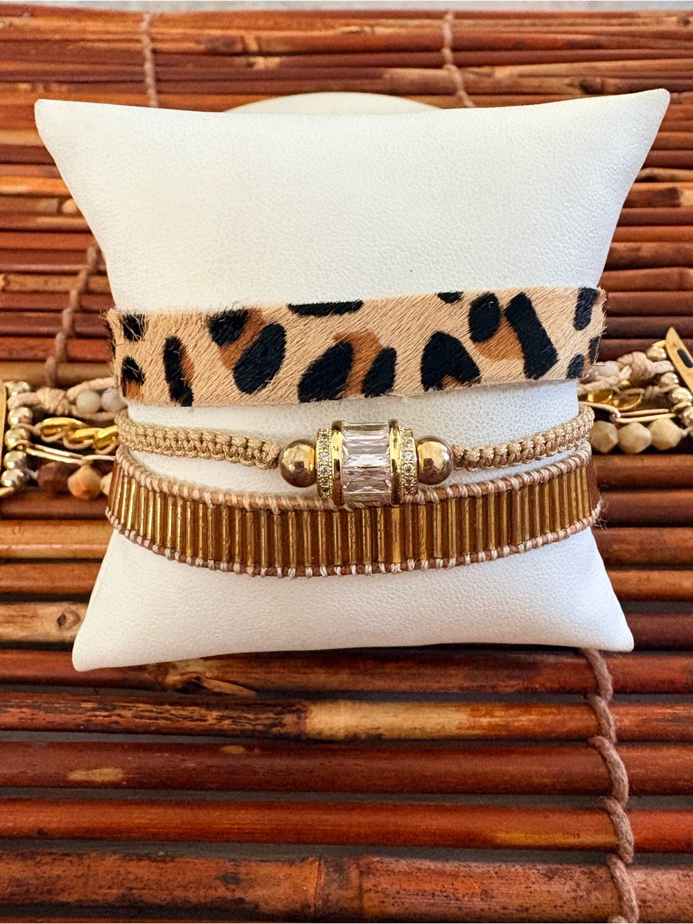 Victoria Emerson Leopard Print and Gold Layered Bracelet Magnetic Closure